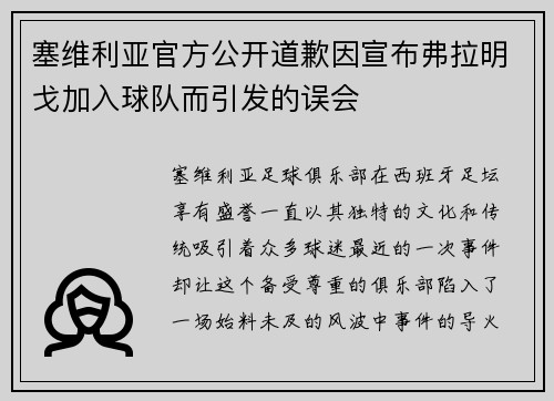 塞维利亚官方公开道歉因宣布弗拉明戈加入球队而引发的误会