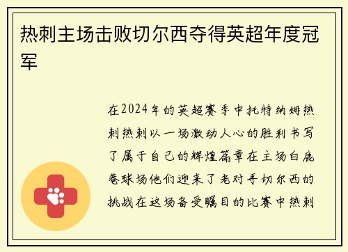 热刺主场击败切尔西夺得英超年度冠军